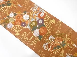 アンティーク　唐織　扇に牡丹・菊・紫陽花模様織り出し袋帯（材料）